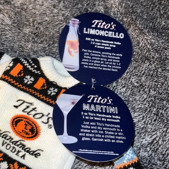 Tito’s Handmade Vodka Bottle Holiday Christmas Sweater Bottle Koozie with tag - Picture 5 of 7